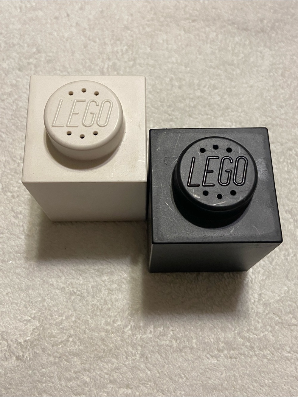 LEGO Black & White salt and pepper shakers